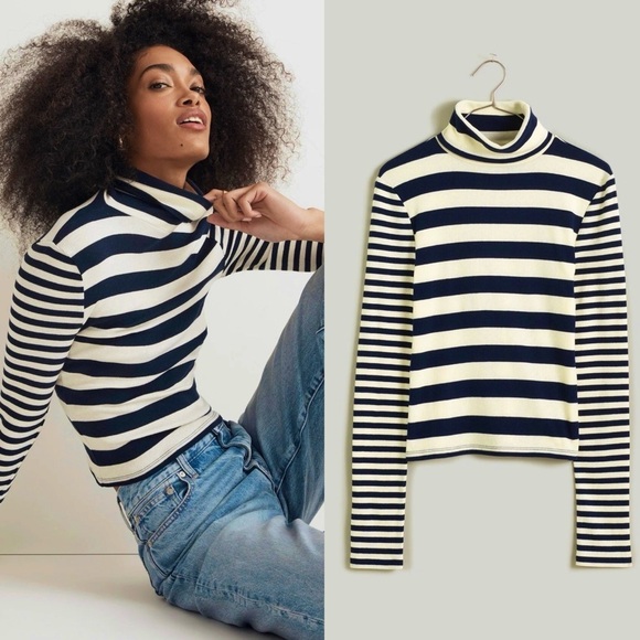 Madewell Tops - ✅SOLD-Madewell | Turtleneck Long Sleeve Tee Striped Knit Stretch EUC